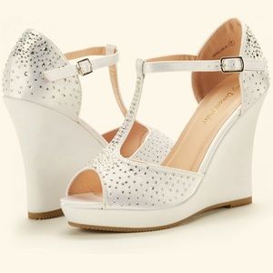 DREAM PAIRS Women's Angeline-01 White Satin Platform Wedge Sandals